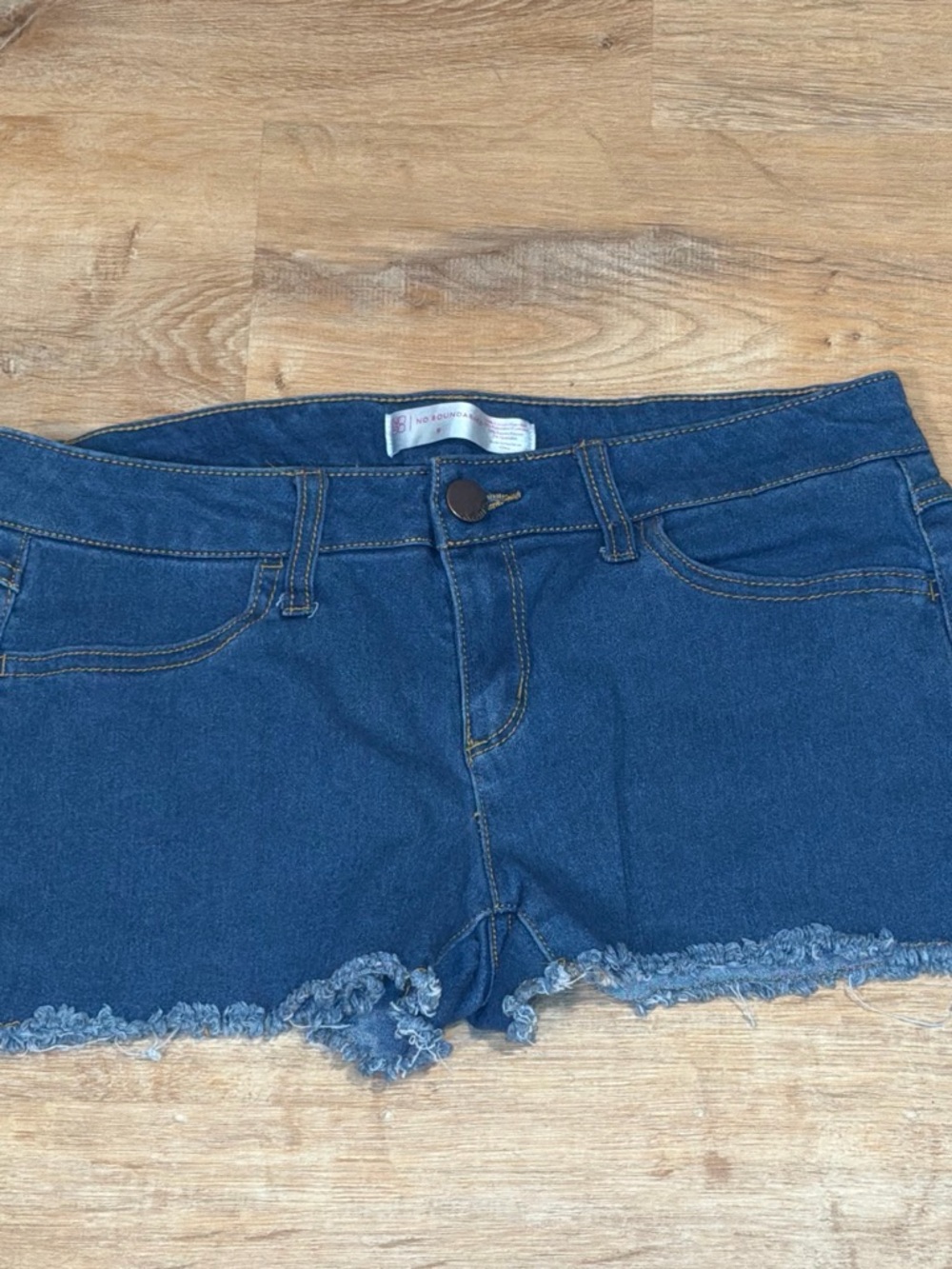No Boundaries Navy Blue Frayed Hem Denim Shorts